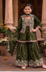 Dark Green Embroidered Sharara Suit Set in Germany