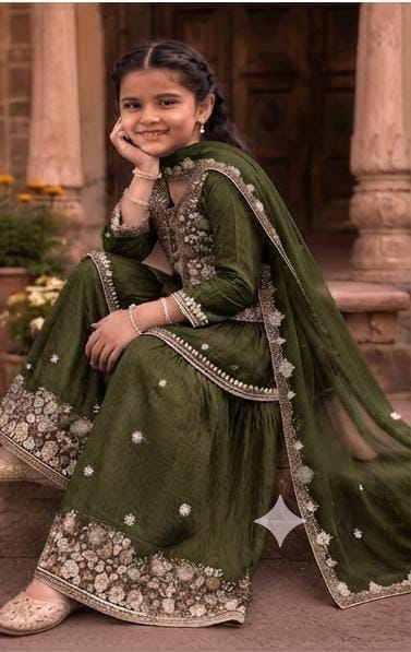 Dark Green Embroidered Sharara Suit Set in Germany Namma Markt