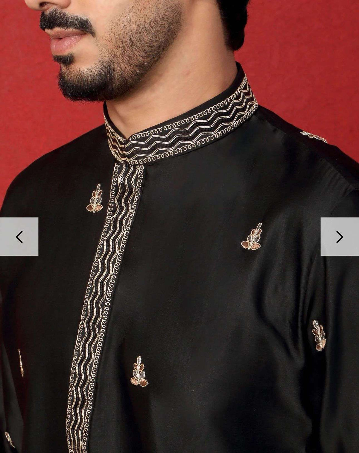 Men's Cotton Silk Floral Daman Embroidered Kurta Trouser Pant Set in Germany