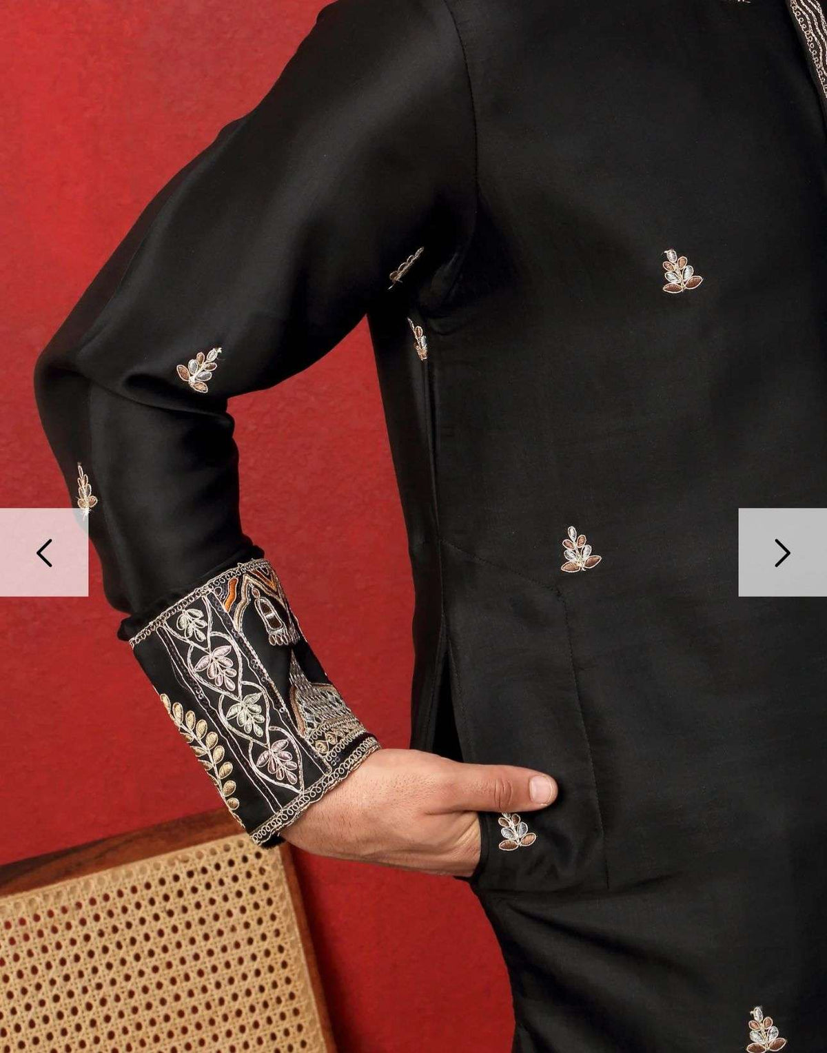 Men's Cotton Silk Floral Daman Embroidered Kurta Trouser Pant Set in Germany Namma Markt
