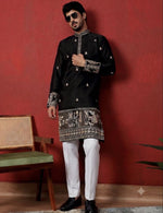Men's Cotton Silk Floral Daman Embroidered Kurta Trouser Pant Set in Germany