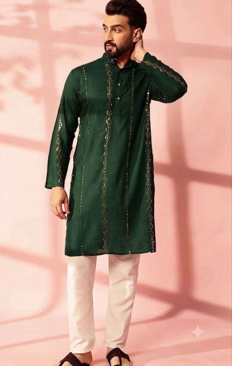 Men Embroidered Regular Mirror Work Pure Cotton Kurta with Pyjamas in Berlin