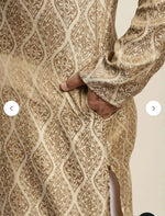 Men's Jacquard Silk Beige & Gold Kurta with Pyjama in Berlin Namma Markt