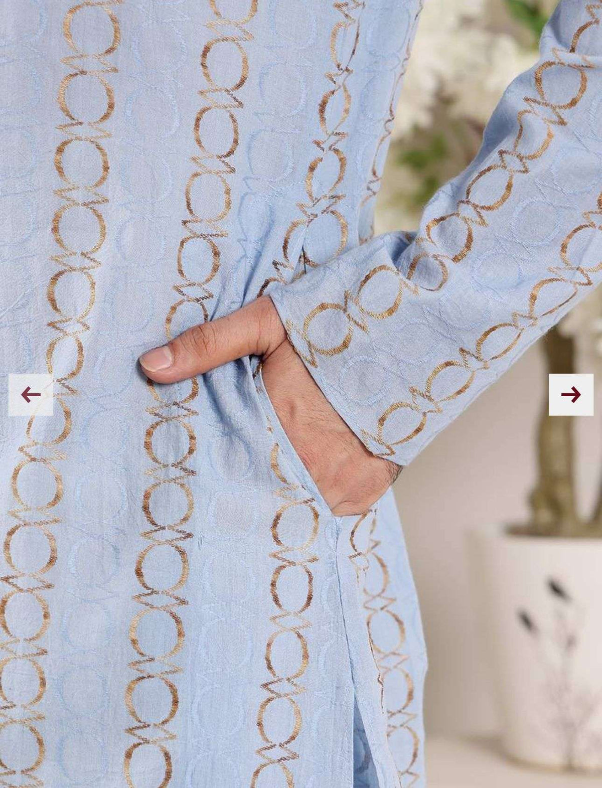 Blue Printed Straight Cotton Kurta with Pyjama in Germany