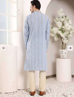 Blue Printed Straight Cotton Kurta with Pyjama in Germany