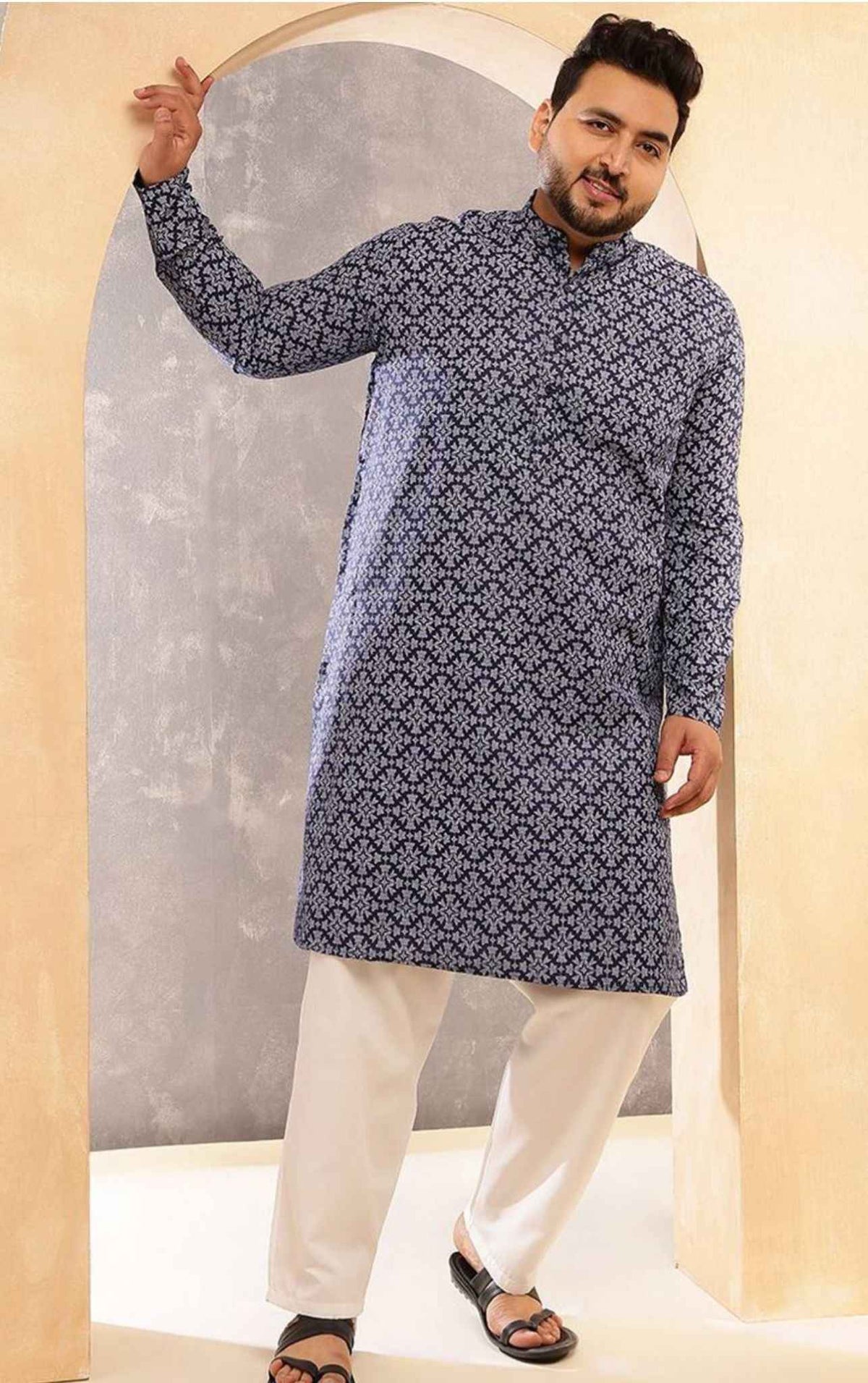 Floral Printed Mandarin Collar Straight Kurta With Pyjama in Germany