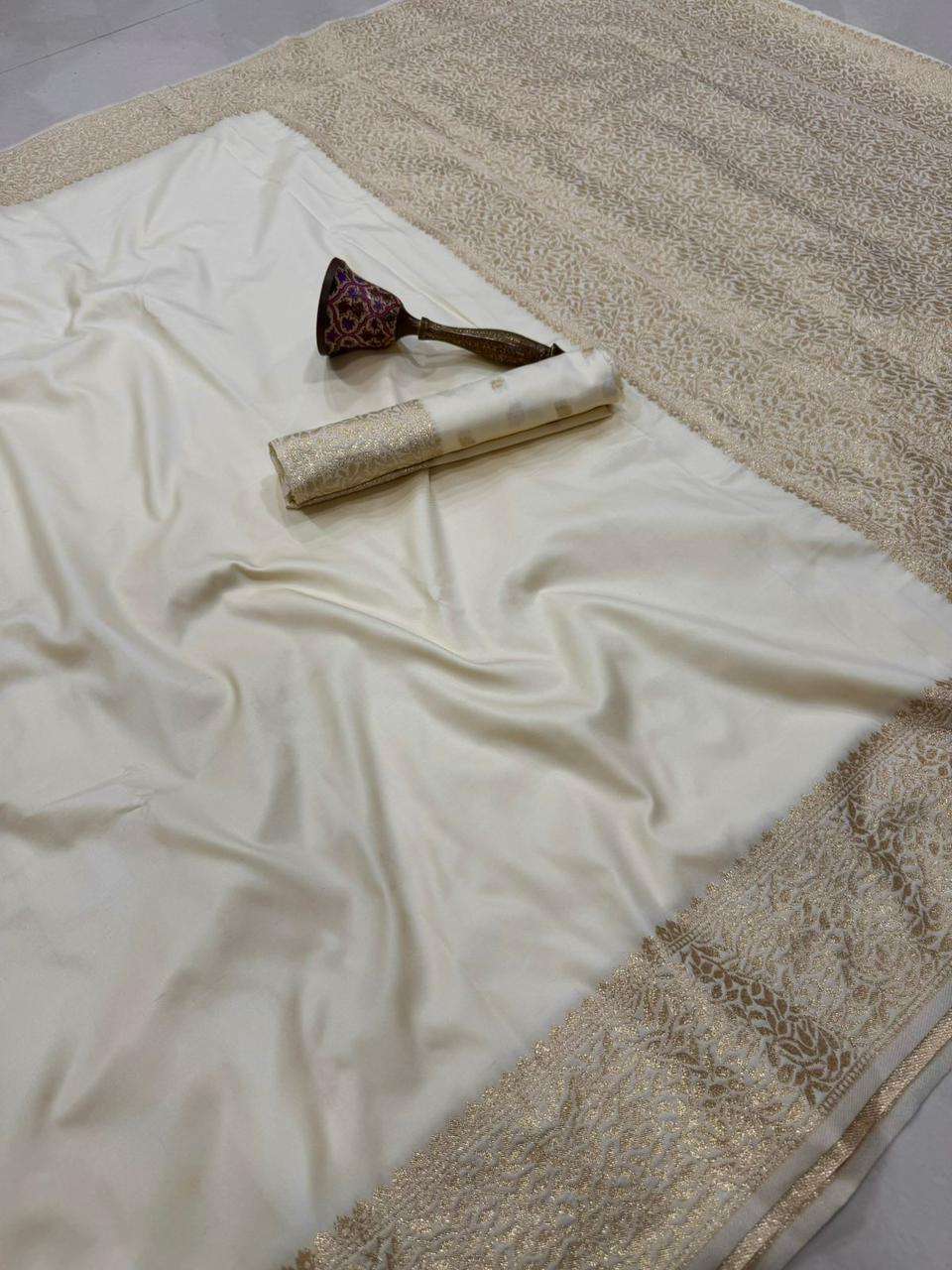 Off-White Banarasi Silk Saree in Germany