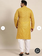 Men's Cotton Blend Mustard Printed Only Long Kurta in Germany