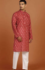 Floral Printed Red Knee Length Kurta in Germany