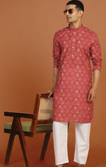 Floral Printed Red Knee Length Kurta in Germany