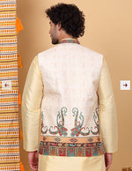 Men Silk Blend Cream Paisley Kashmiri Printed Nehru Jacket in Germany