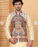 Men Silk Blend Cream Paisley Kashmiri Printed Nehru Jacket in Germany Namma Markt