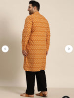 Men's Cotton Mustard and Cream Printed Only Long Kurta in Germany Namma Markt
