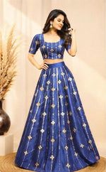 Royal Blue Embellished flared lehenga choli in Germany