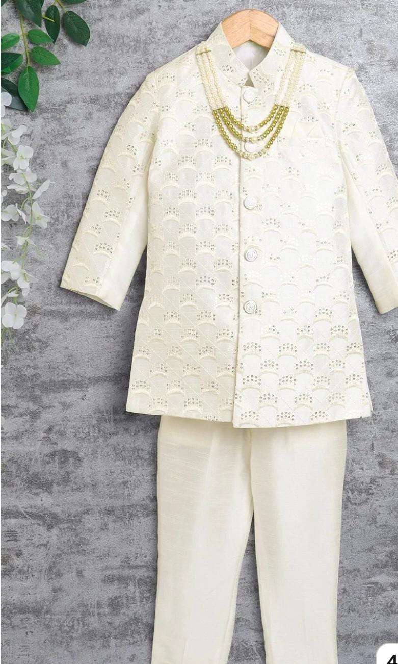 Kids Ethnic Cotton Silk Blend Sequin Print Indo-Western Sherwani Set for Boys in Germany