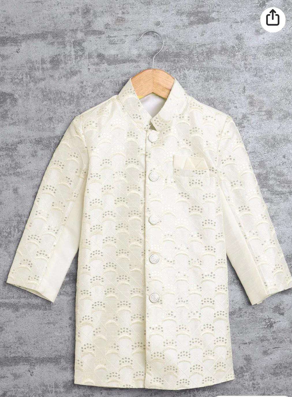 Kids Ethnic Cotton Silk Blend Sequin Print Indo-Western Sherwani Set for Boys in Germany