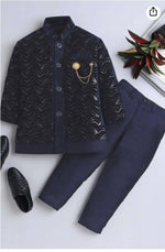 Boy's Velvet Sequin Embellished Work, Velvet Sherwani Set in Germany