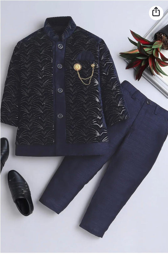 Boy's Velvet Sequin Embellished Work, Velvet Sherwani Set in Germany