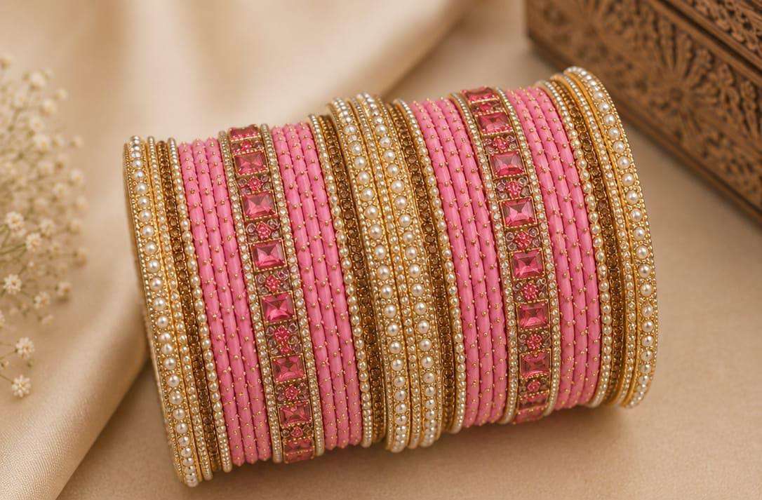 Elegant pink and gold traditional bangle set in Germany