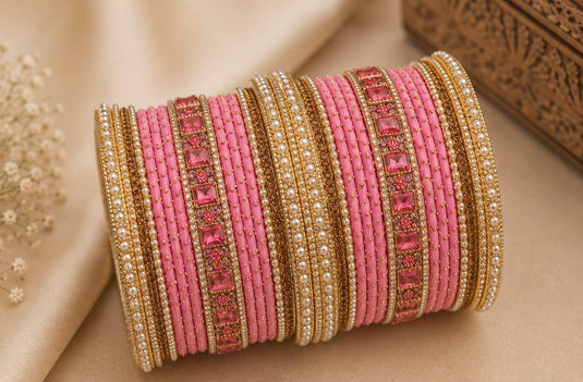 Elegant pink and gold traditional bangle set in Germany