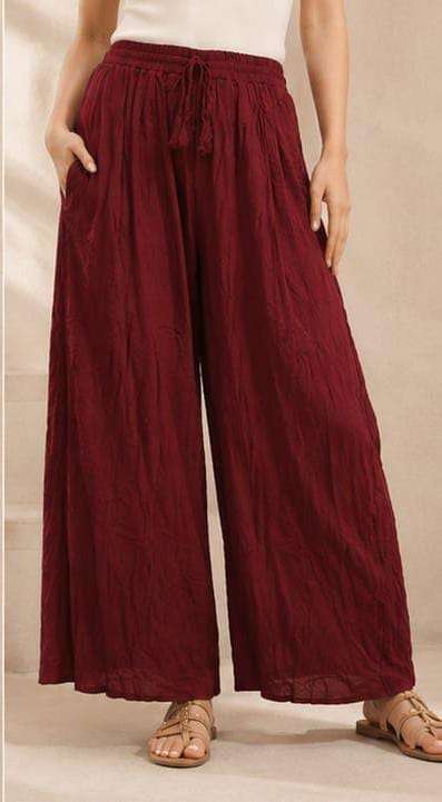Burgundy crinkle-texture wide-leg palazzo pants In Germany