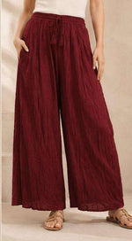 Burgundy crinkle-texture wide-leg palazzo pants In Germany