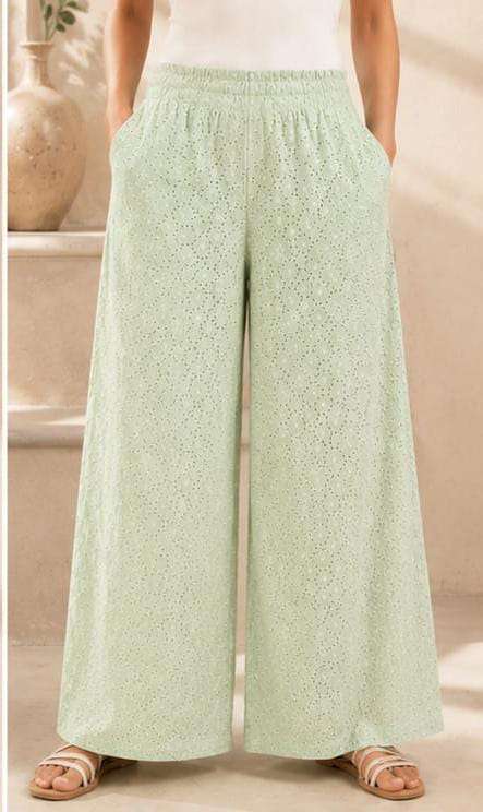 Sage Green Eyelet Lace Wide-Leg Palazzo Pants In Germany