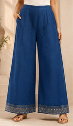 Blue Rayon Wide Leg Palazzo Pants In Germany