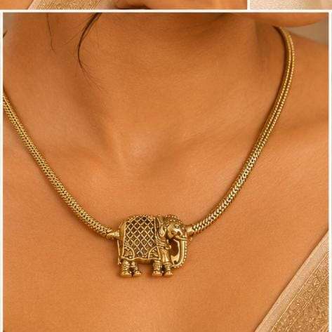 Traditional Gold-Plated Antique Elephant Motif Temple Jewelry Set in Germany