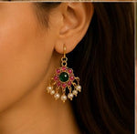 Traditional Gold-Plated Kemp Stone and Pearl Drop Attigai Necklace Set in Germany