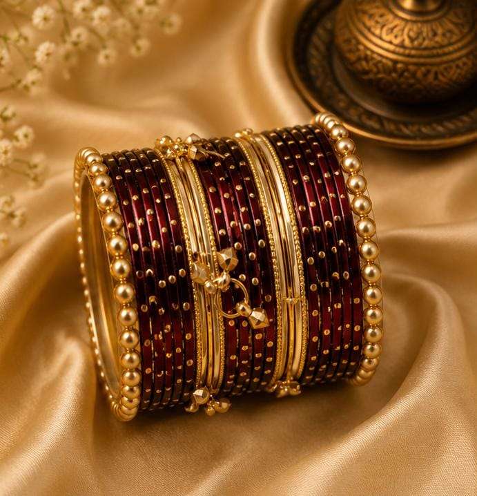 Maroon Kashmiri Ghungroo Metal Bangle Set in Germany