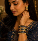 Navy Blue Kashmiri Ghungroo Metal Bangle Set in Germany