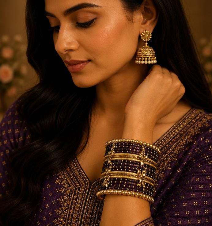 Deep Purple Kashmiri Ghungroo Metal Bangle Set in Germany