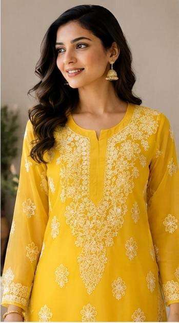 Yellow Lucknowi Chikankari Straight Kurta without inner in Berlin Namma Markt