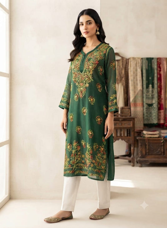 Embroidered Emerald Green Kurta without inner in Berlin