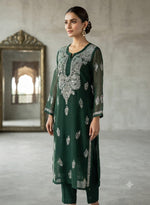 Emerald Green Georgette Chikankari Kurta without inner in Berlin Namma Markt