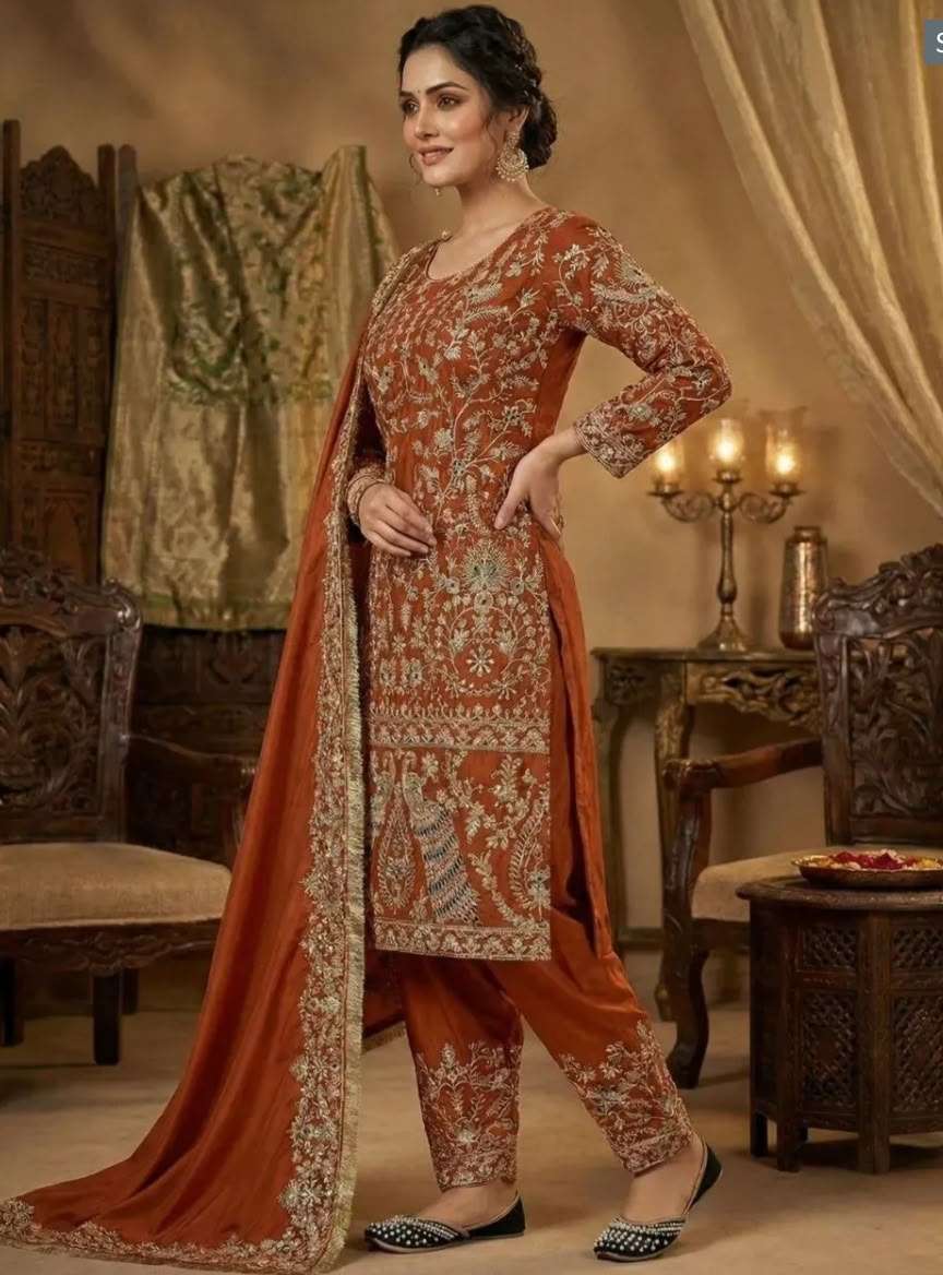 Premium Crepe Silk Panjabi Salwar Suit Heavy Embroidery Festive Wear for Women in Germany