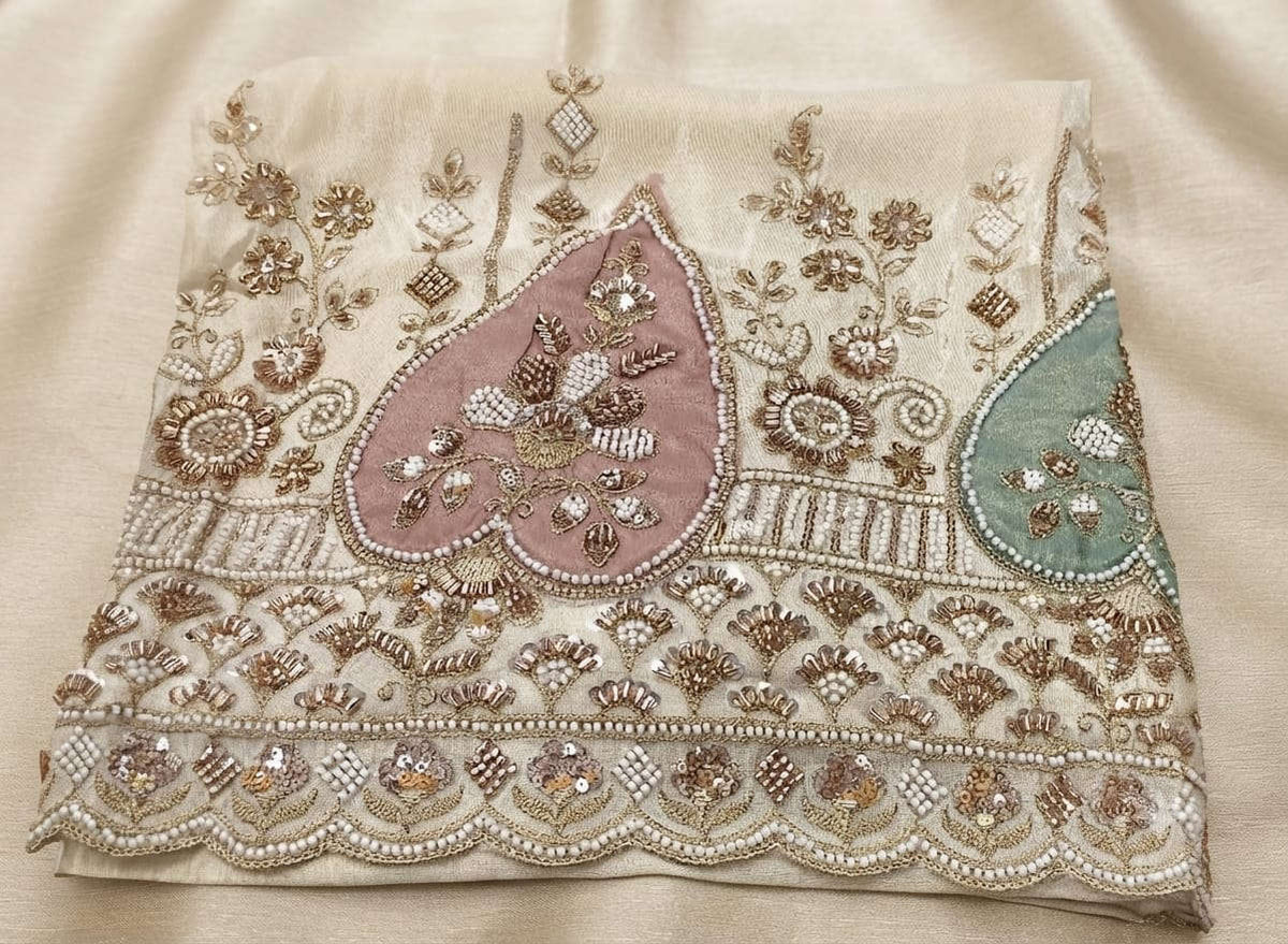 Creme Silk Embroidered Kurta Set with Straight Pants in Berlin