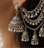 Traditional Oxidized Silver Bahubali Jhumka Ear-Chains in Germany