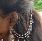 Traditional Oxidized Silver Jhumka Earrings with Pearl Ear Chains (Mattal / Sahara) in Germany