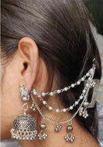 German Silver Oxidized Stud Jhumka Earring with a 3-Layer Pearl and Ghungroo Detachable Ear Chain (Sahara) in Germany