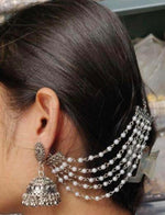 Oxidized German Silver Jhumka Earring with a multi-layered detachable Ear Chain in Germany