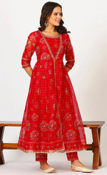 Red Polyester Printed 3/4th Sleeves Kurta Set in Germany