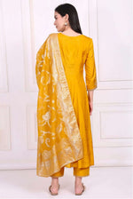 Yellow Embroidered Silk Flared Kurta, Straight Pants and Dupatta Set in Germany Namma Markt