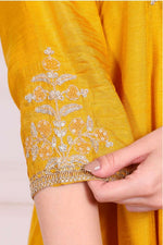 Yellow Embroidered Silk Flared Kurta, Straight Pants and Dupatta Set in Germany Namma Markt