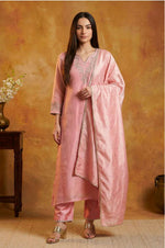 Pink Floral Tissue Straight Kurta with Straight Pant and Dupatta Set in Germany