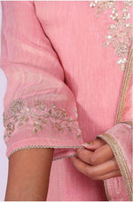 Pink Floral Tissue Straight Kurta with Straight Pant and Dupatta Set in Germany