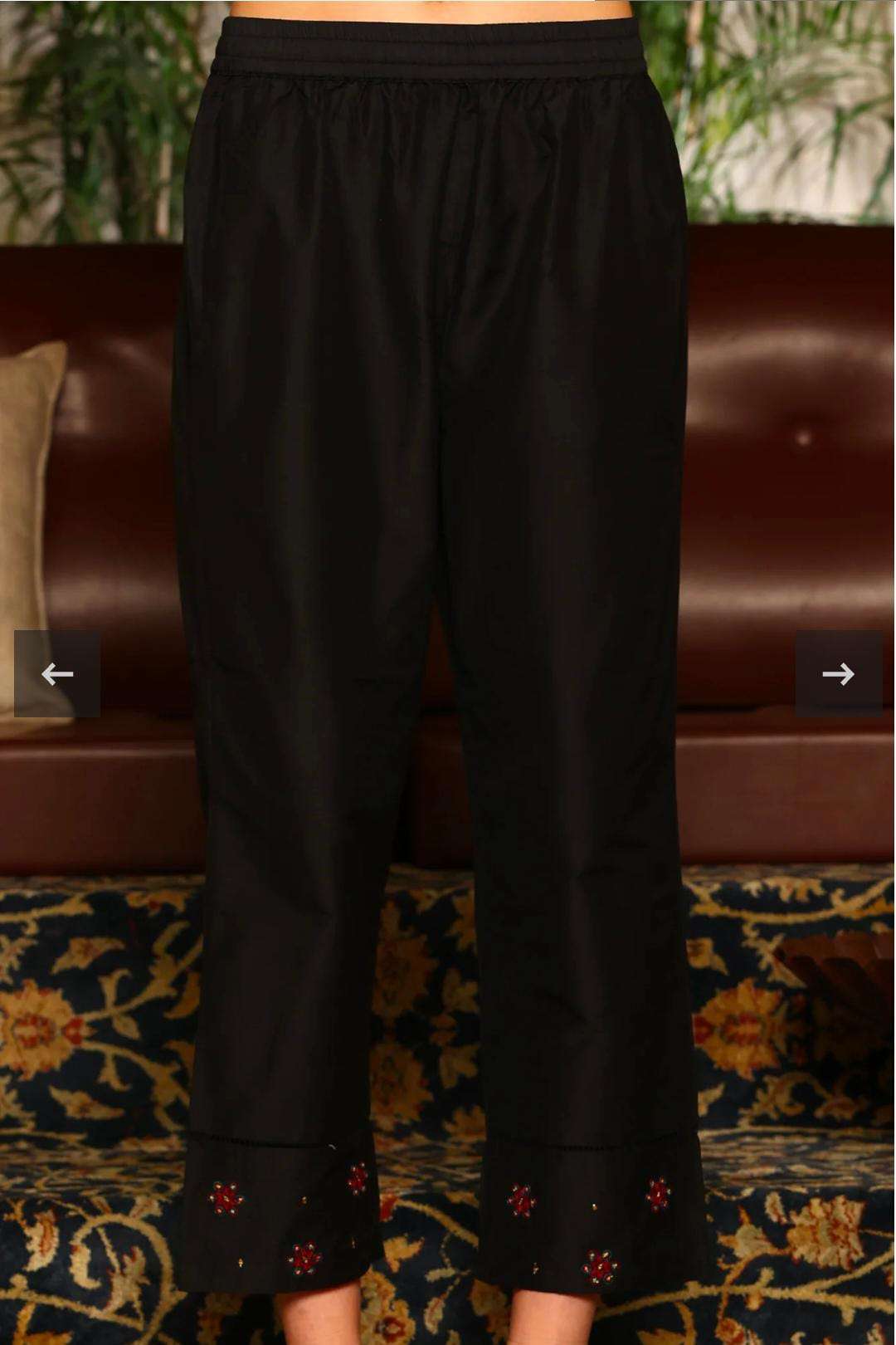 Black Multi-Coloured Patch Printed Metallic Embroidered A-Line Kurta, Pants And Dupatta Set in Germany