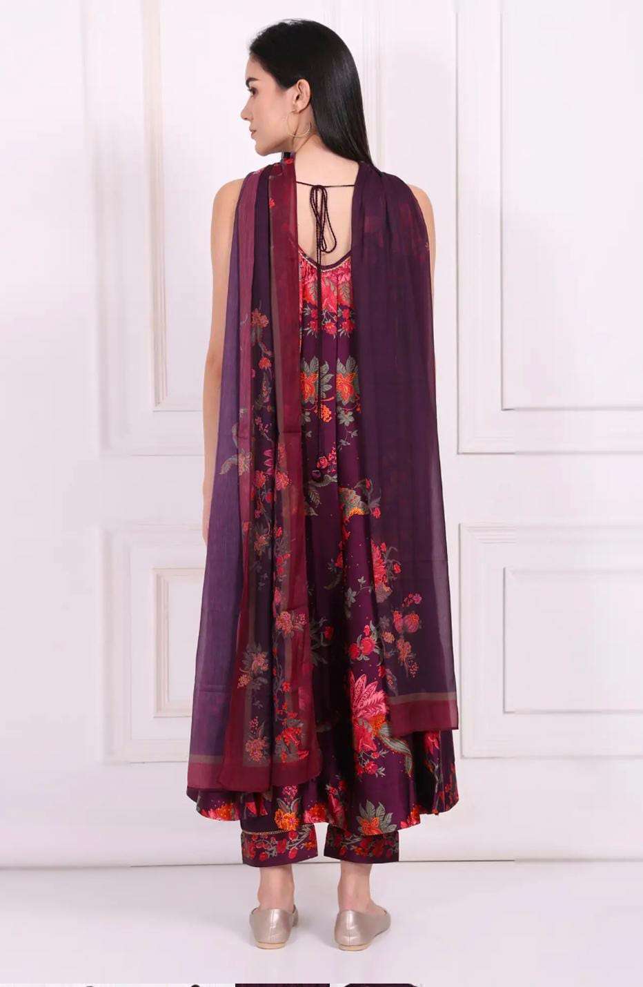 Purple Satin Floral Suit Set in Germany