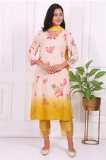 Off-White Floral Printed Modal A-Line Kurta with Straight Pant and Dupatta in Berlin